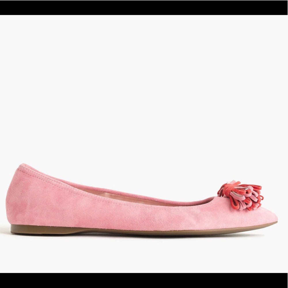 J.CREW NWT Pink Lottie Tassel Flats SUEDE LEATHER - Picture 1 of 9